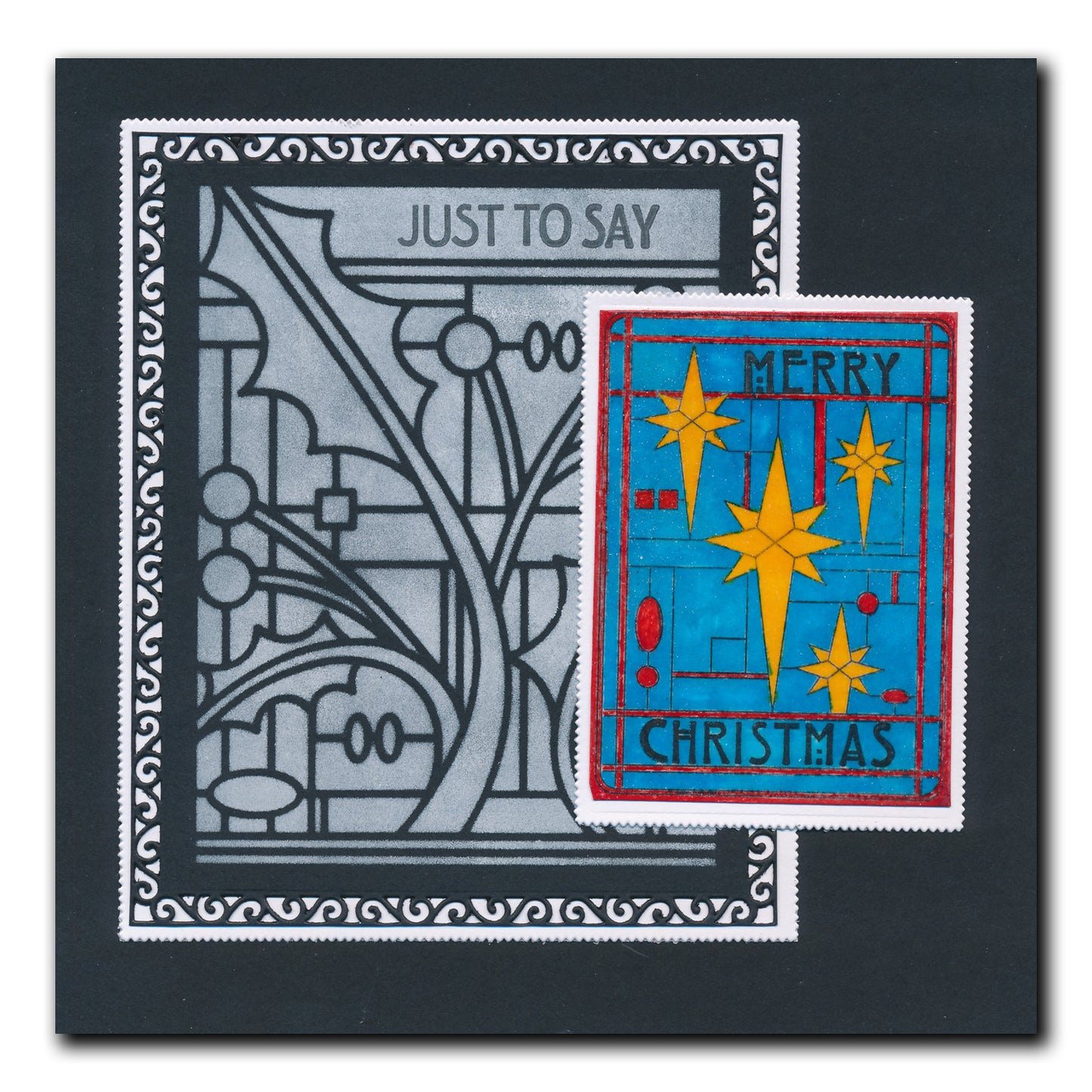 Art Nouveau Christmas Holly & Christmas Stars A5 Stencil Duo