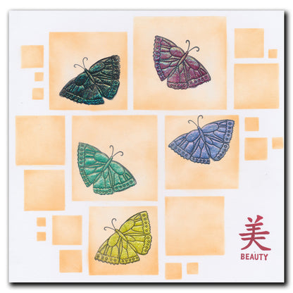 Barbara's SHAC Beauty - Japanese 2 Way Overlay Flowers & Butterflies A5 Square Stamp & Mask Set