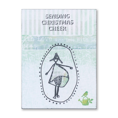 Handmade Christmas card featuring a Barbara's Big SHAC figure with the "Sending Christmas Cheer" sentiment created with the Bijou Drop Shadow Sentiments A5 Stamp Set