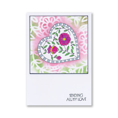 Barbara's Petunias Floral Heart 7" x 7" Stencil
