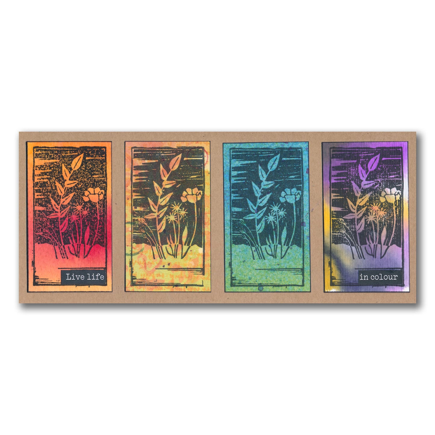 Small Linocut - Wildflowers - Two Way Overlay A6 Stamp Set