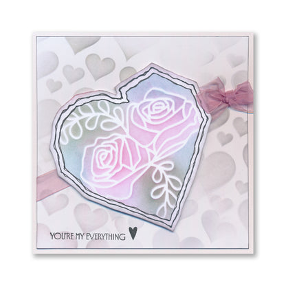 Barbara's Rose & Petunia Floral Hearts 7" x 7" Stencil Duo