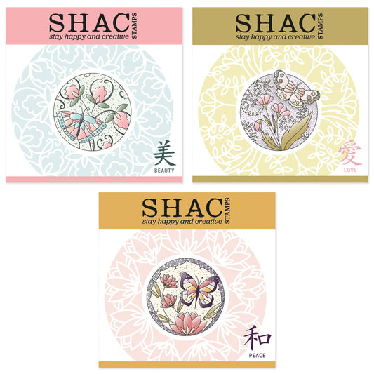 Barbara's SHAC Japanese Flowers & Butterflies - Two Way Overlay A5 Square Stamp & Mask Collection
