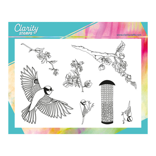 Garden Birds & Cherry Blossom A5 Stamp & Mask Set