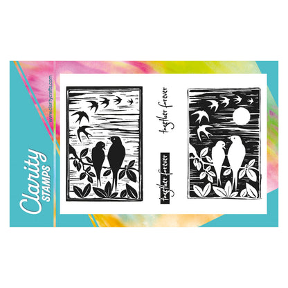Small Linocut - Together Birds - Two Way Overlay A6 Stamp Set