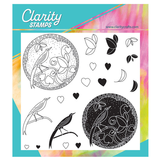 Barbara's Lovebird - Two Way Overlay A5 Square Stamp & Mask Set