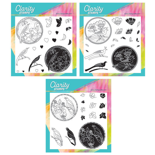 Barbara's Love, Dream & Song Birds - Two Way Overlay A5 Square Stamp & Mask Collection