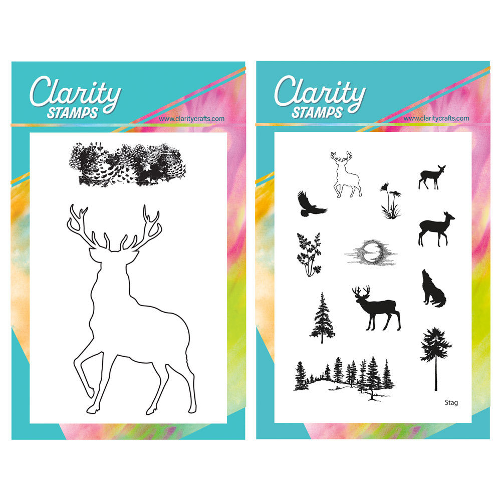 Stag Outline & Woodland Miniatures A6 Stamp & Mask Duo