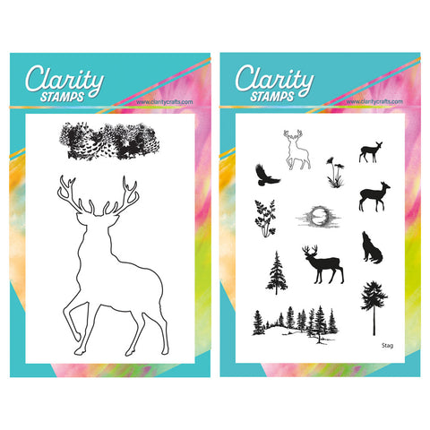 Stag Outline & Woodland Miniatures A6 Stamp & Mask Duo