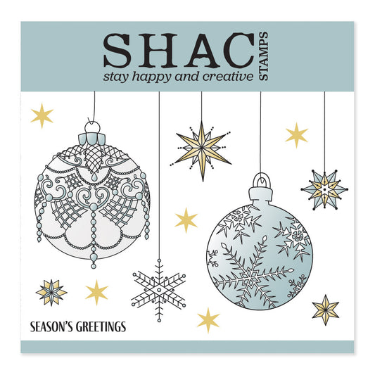 Barbara's SHAC Baubles - Season's Greetings A5 Square Stamp & Mask Set