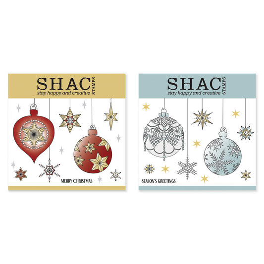 Barbara's SHAC Baubles - Merry Christmas & Season's Greetings A5 Square Stamp & Mask Collection