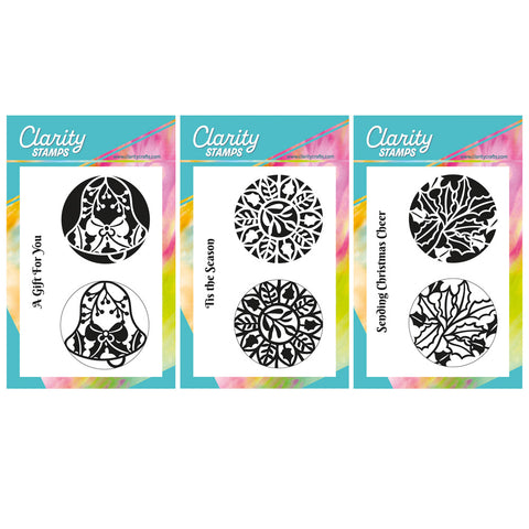 Festive Rounds Set 1 - Bell, Mistletoe & Holly - Two Way Overlay A6 Stamp Trio