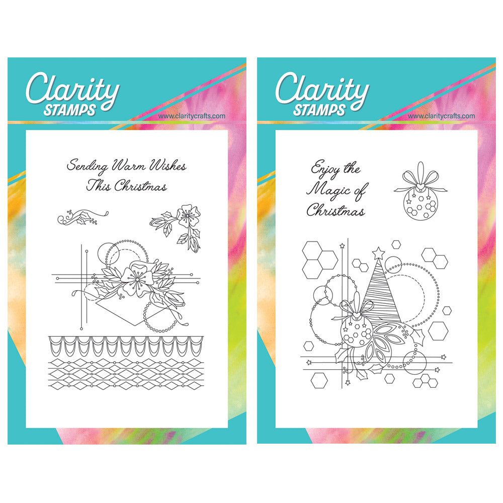 Tina's Christmas Rose & Tree & Baubles A6 Stamp Duo – Claritystamp