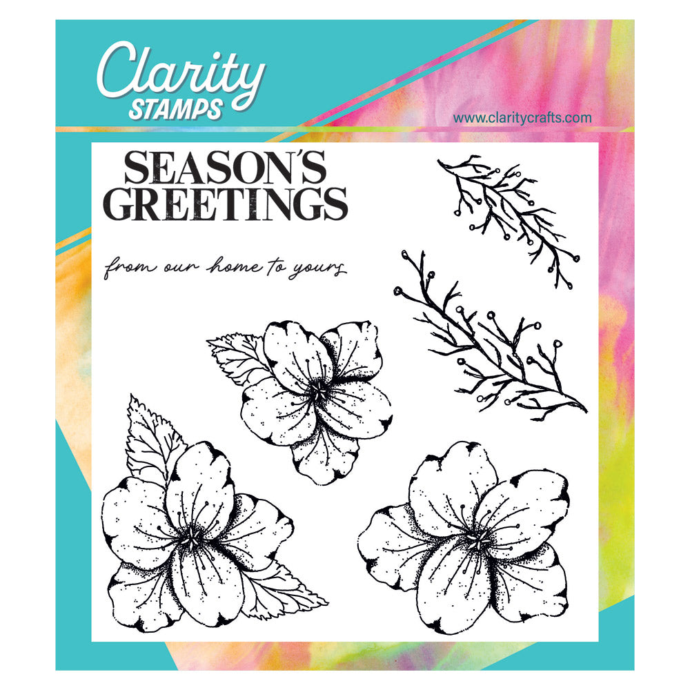 Tina Morris's Season's Greetings Flowers A5 Square Stamp & Mask Set
