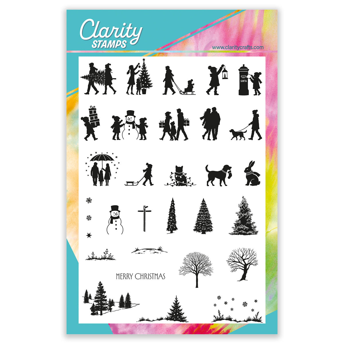 Clarity Crafts Barb's Favourite Wee Christmas Silhouettes A5 Stamp Set containing 31 miniature festive silhouette stamps.