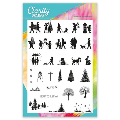 Clarity Crafts Barb's Favourite Wee Christmas Silhouettes A5 Stamp Set containing 31 miniature festive silhouette stamps.