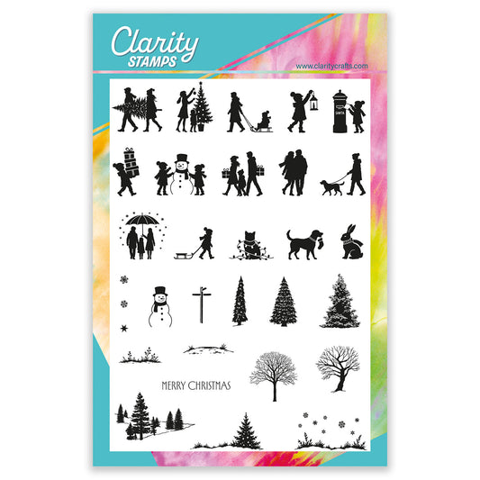Clarity Crafts Barb's Favourite Wee Christmas Silhouettes A5 Stamp Set containing 31 miniature festive silhouette stamps.