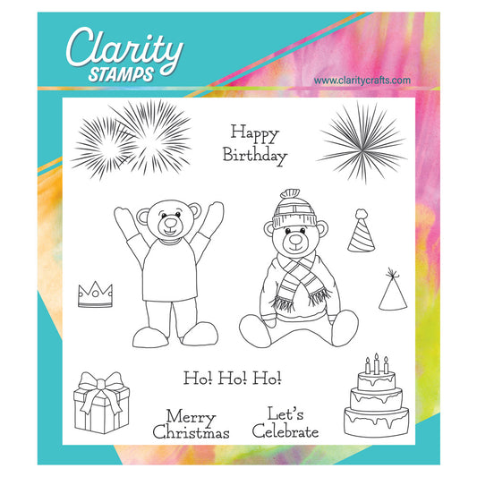 BIP the Bear Celebrates A5 Square Stamp & Mask Set