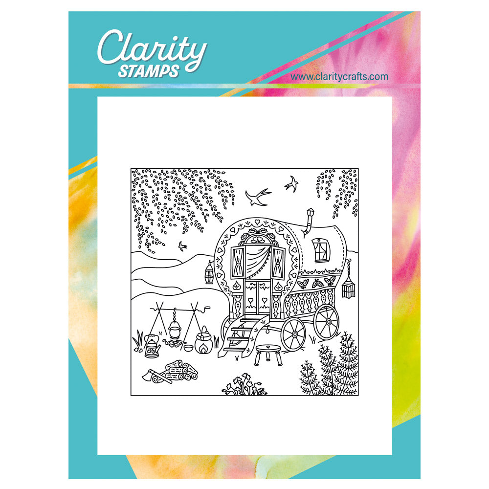 Linda's Romany Caravan Scene A6 Square Stamp Set