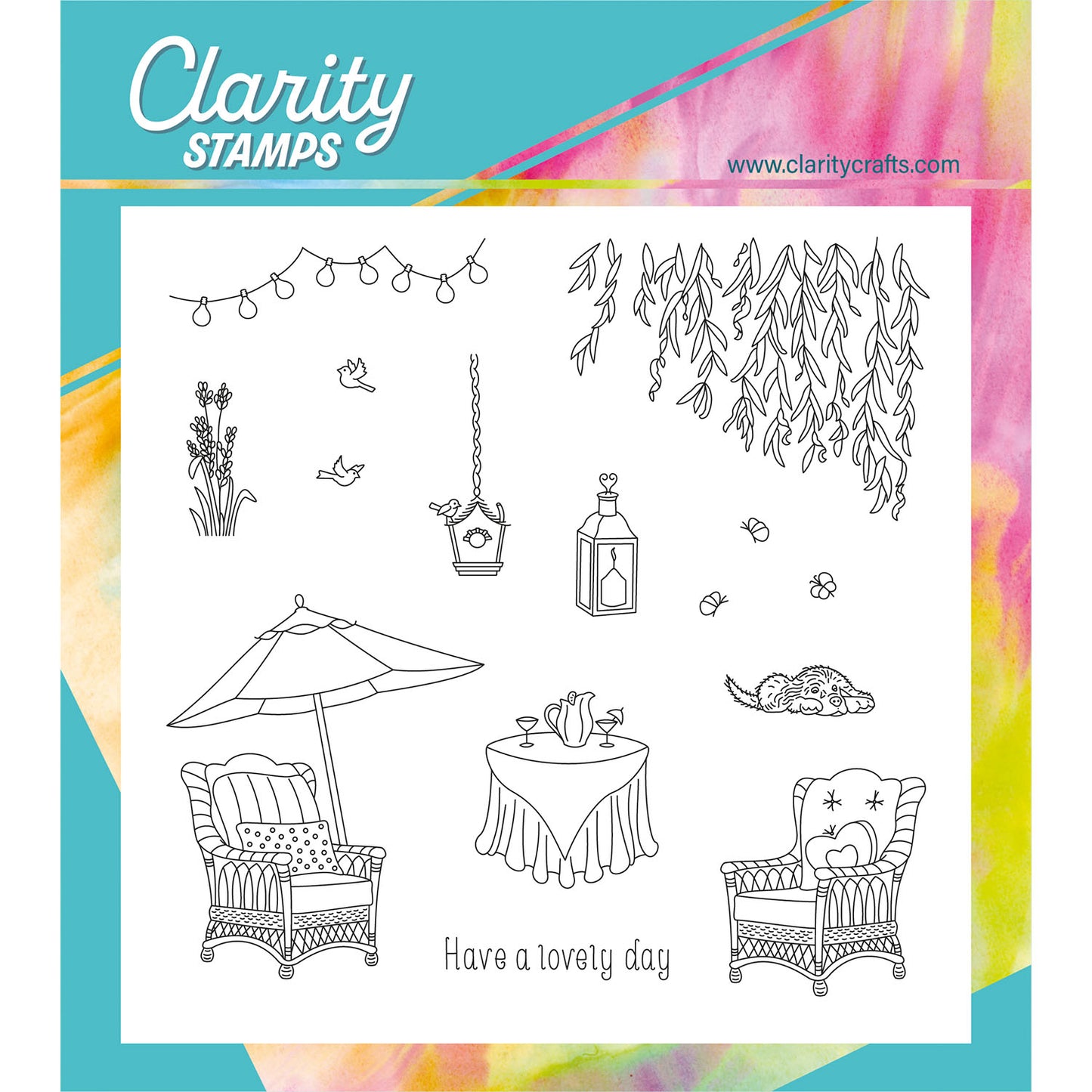 Linda's In the Garden - Wicker Chairs A5 Square Stamp & Mask Set