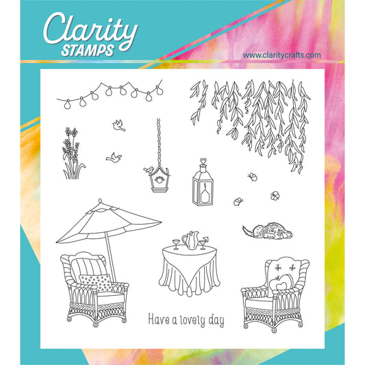 Linda's In the Garden - Wicker Chairs A5 Square Stamp & Mask Set