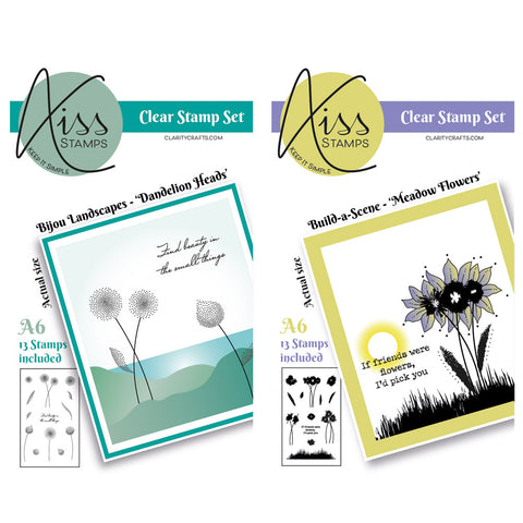Kiss by Clarity - Build-a-Scene Dandelion Heads & Meadow Flowers A6 Stamp Duo