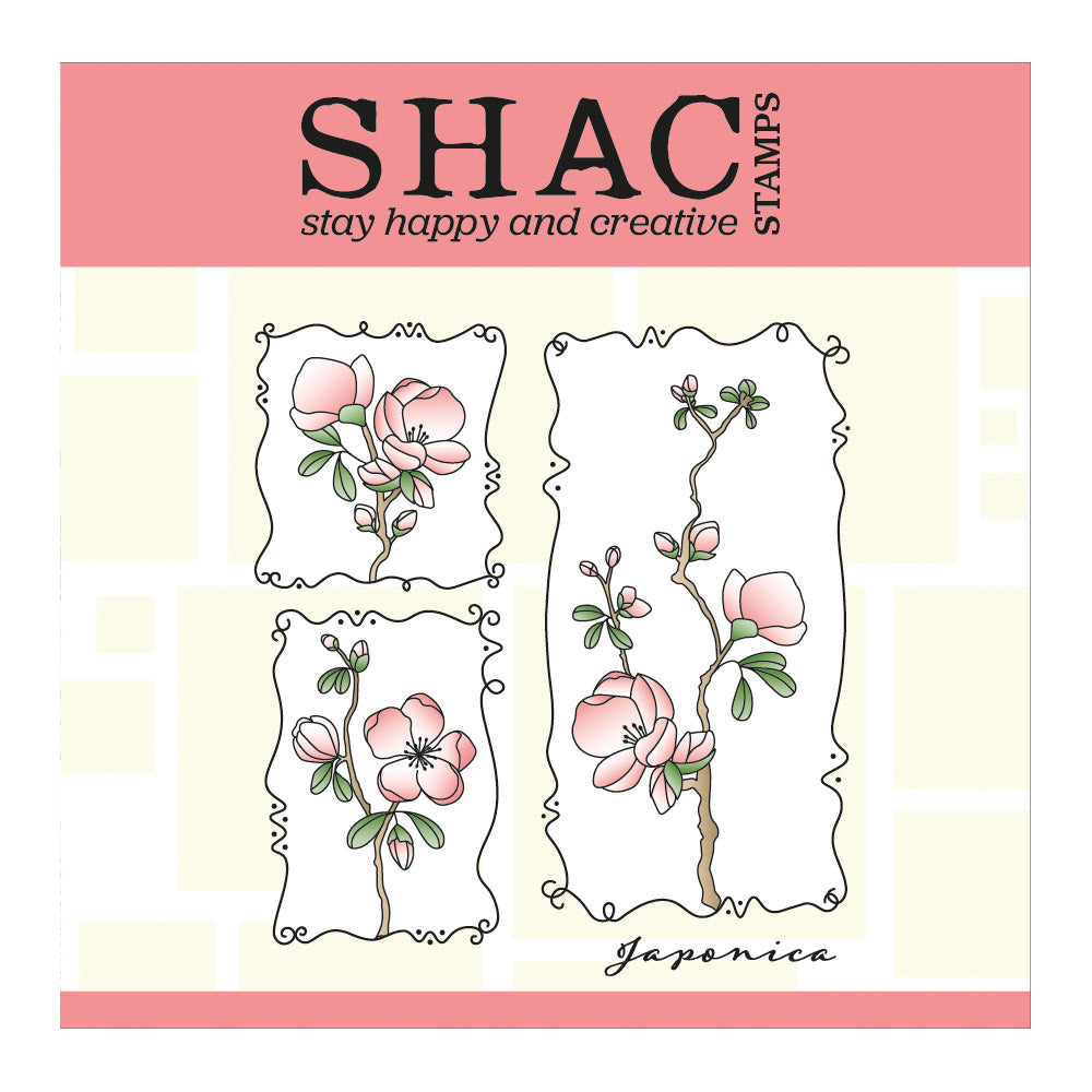 Barbara's SHAC Japonica Floral Panels A5 Square Stamp & Mask Set