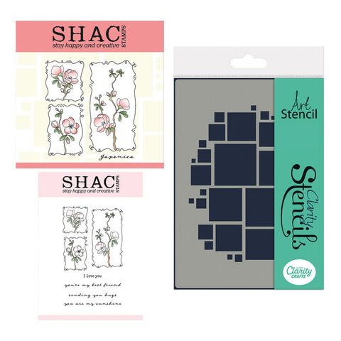 Barbara's SHAC Japonica Floral Panels Stamp, Mask & Stencil Trio