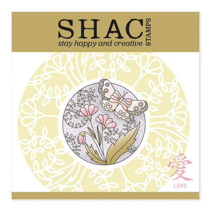 Barbara's SHAC Love - Japanese 2 Way Overlay Flowers & Butterflies A5 Square Stamp & Mask Set