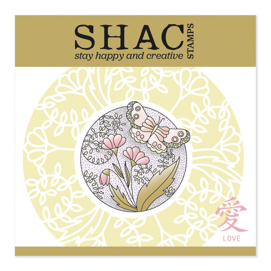 Barbara's SHAC Love - Japanese 2 Way Overlay Flowers & Butterflies A5 Square Stamp & Mask Set