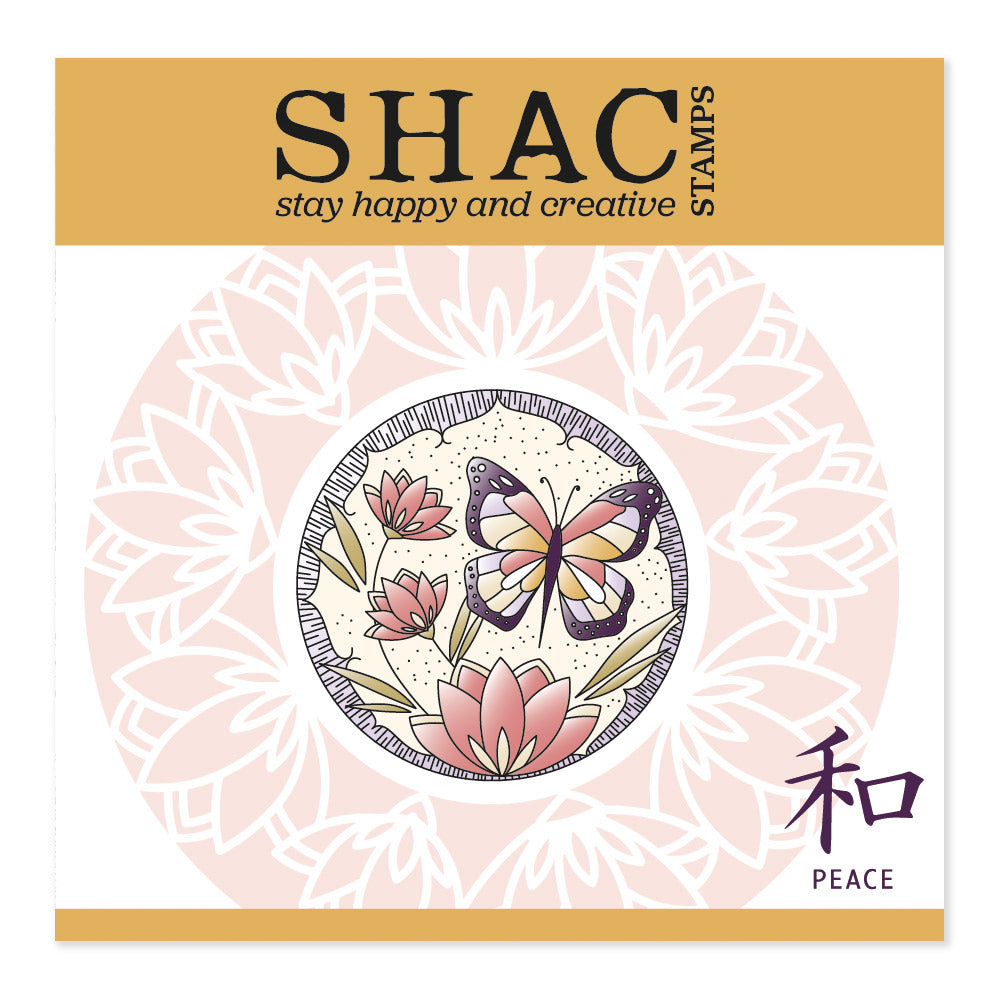Barbara's SHAC Peace - Japanese 2 Way Overlay Flowers & Butterflies A5 Square Stamp & Mask Set