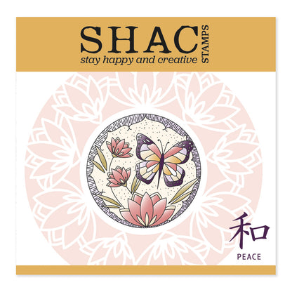 Barbara's SHAC Peace - Japanese 2 Way Overlay Flowers & Butterflies A5 Square Stamp & Mask Set