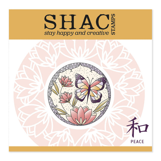 Barbara's SHAC Peace - Japanese 2 Way Overlay Flowers & Butterflies A5 Square Stamp & Mask Set