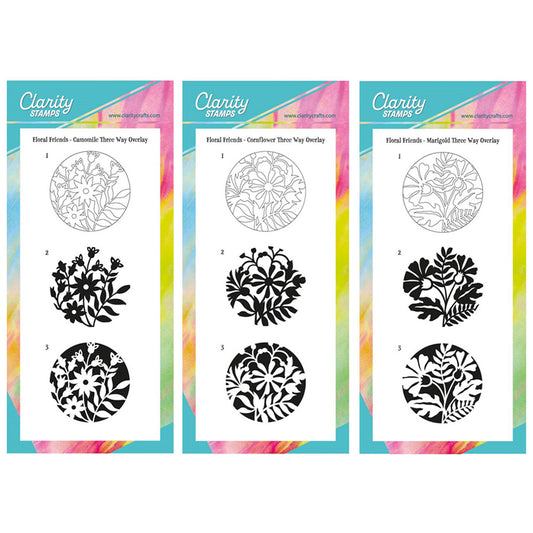 Camomile, Cornflower & Marigold - Three Way Overlay A5 Slim Stamp Trio