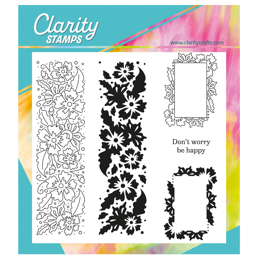 Barbara's Happiness - Floral Panel - Two Way Overlay A5 Square Stamp Set