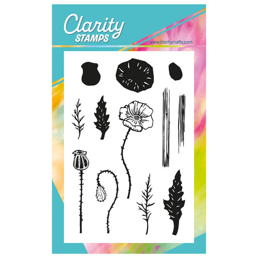 Linocut Floral  - Poppies Overlay A6 Stamp Set