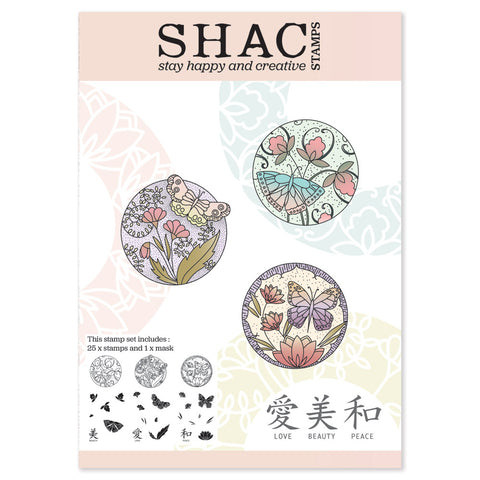 Barbara's SHAC Japanese Flowers & Butterflies Sampler A5 Stamp & Mask Set