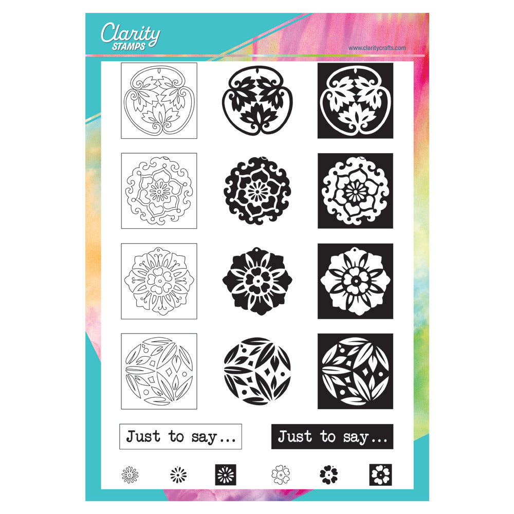 Barbara's Japanese Floral Tiles - Just to Say - Three Way Overlay A4 Stamp Set