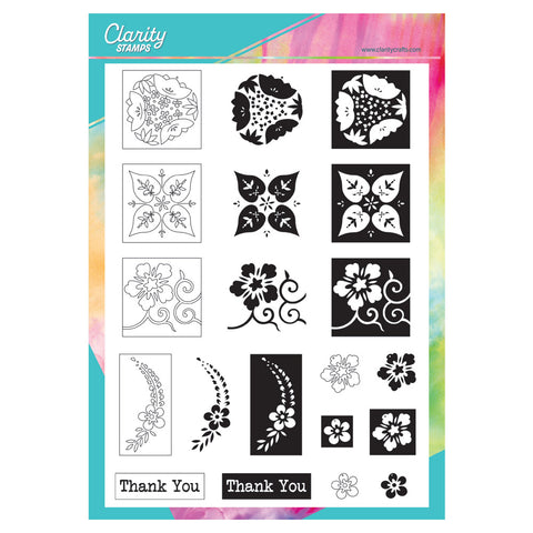 Barbara's Japanese Floral Tiles - Thank You - Three Way Overlay A4 Stamp Set