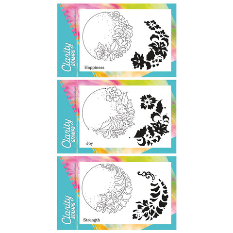 Barbara's Floral Crescents - Two Way Overlay A6 Stamp Trio