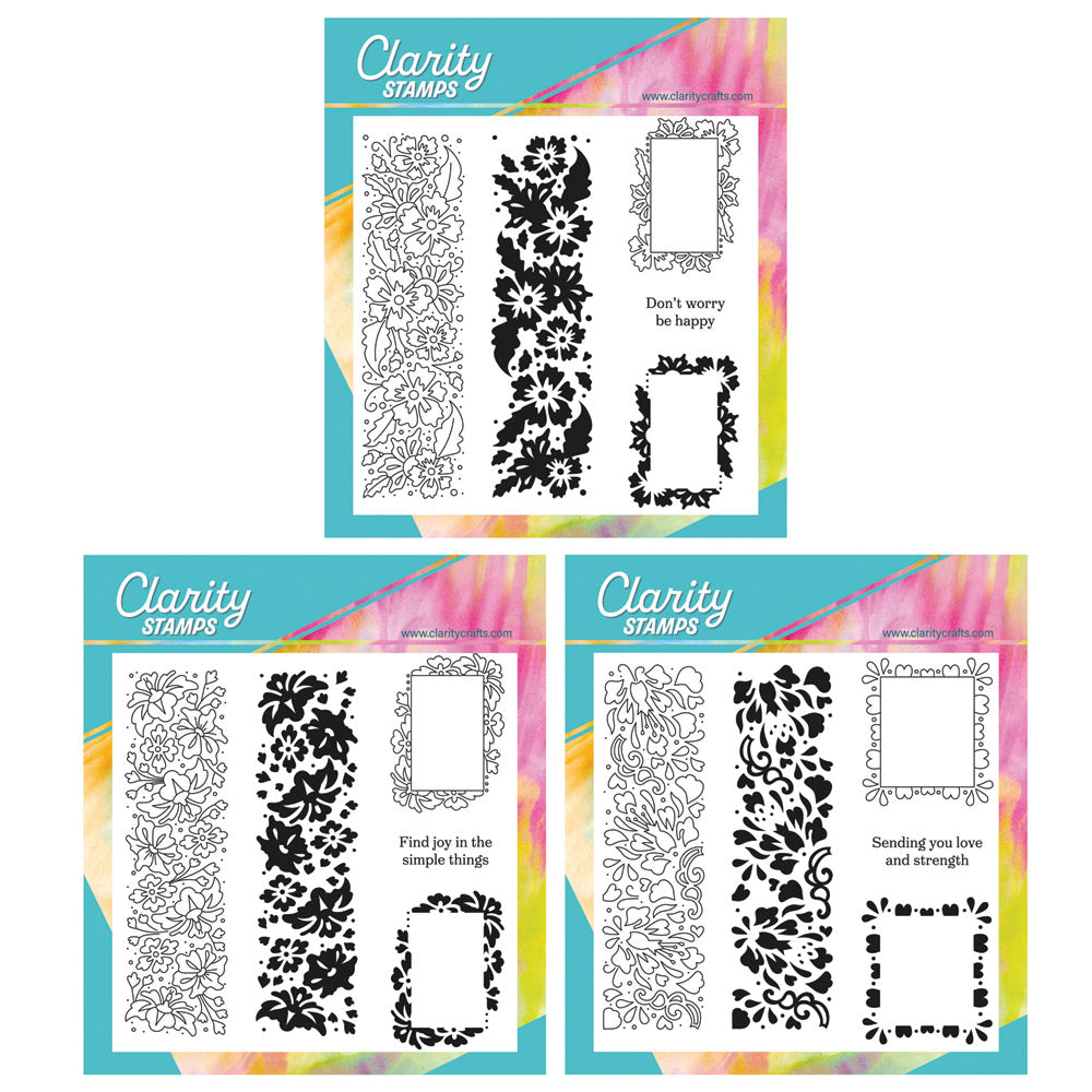 Barbara's Floral Panels - Two Way Overlay A5 Square Stamp Trio