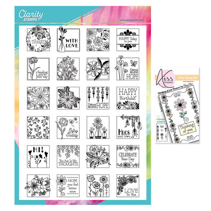 KISS by Clarity - Tina's Flowers Sampler & Thinking of You Flowers A4 & A7 Stamp Duo