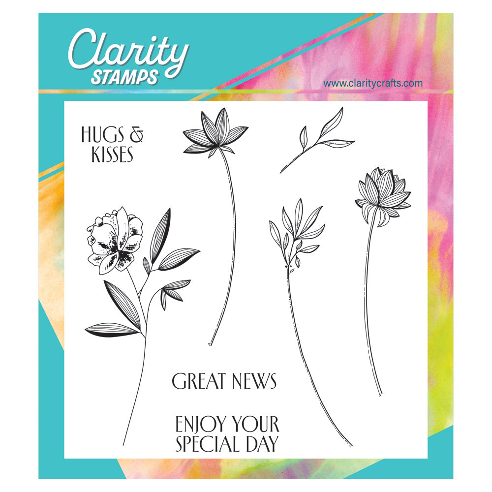 Barbara's Big Blooms - Stripey Flowers A5 Square Stamp & Mask Set