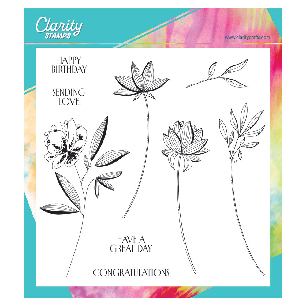 Barbara's Big Blooms - Stripey Flowers A4 Square Stamp & Mask Set