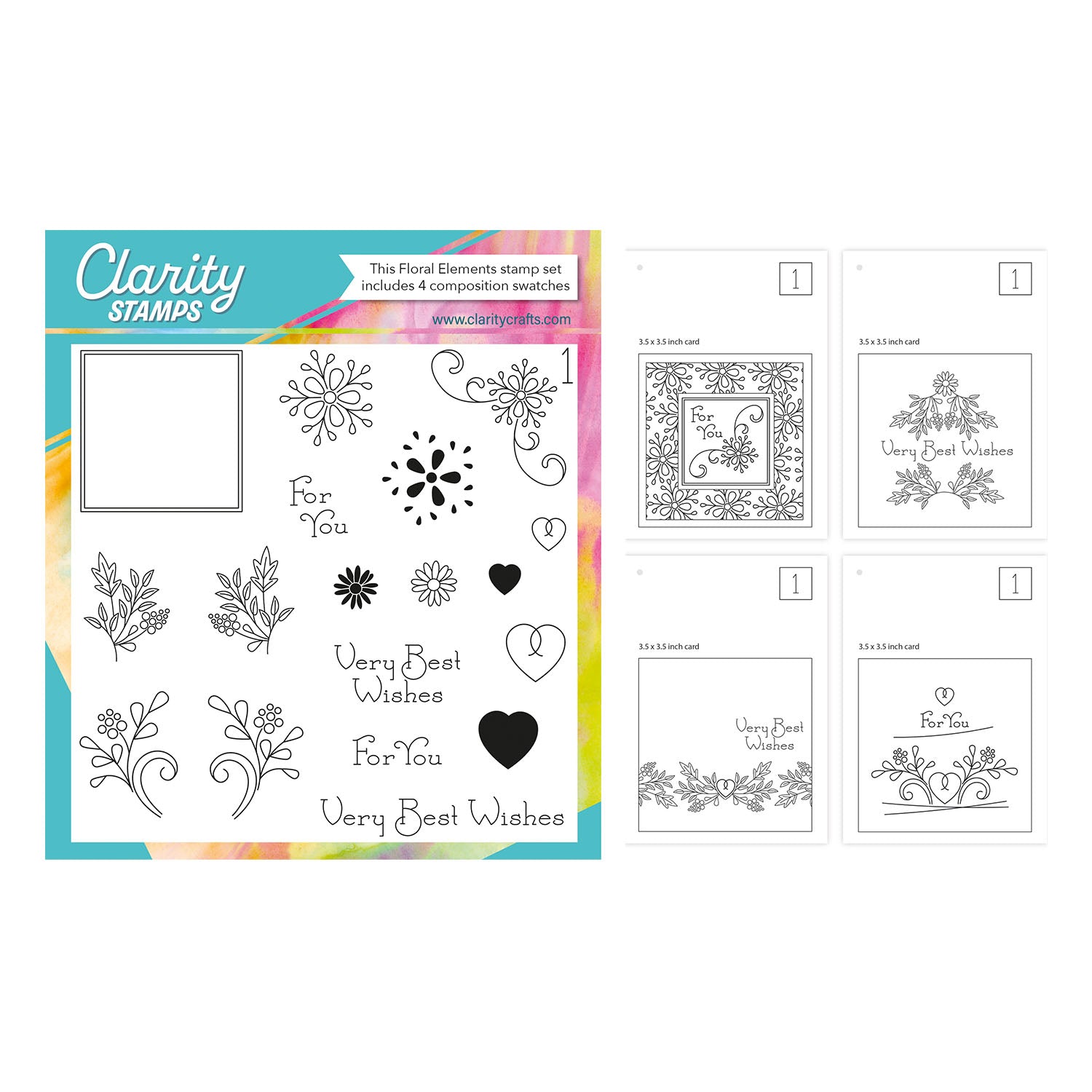 Floral Elements Set 1 - A5 Square Stamp Set with 4x A6 Composition Swa ...