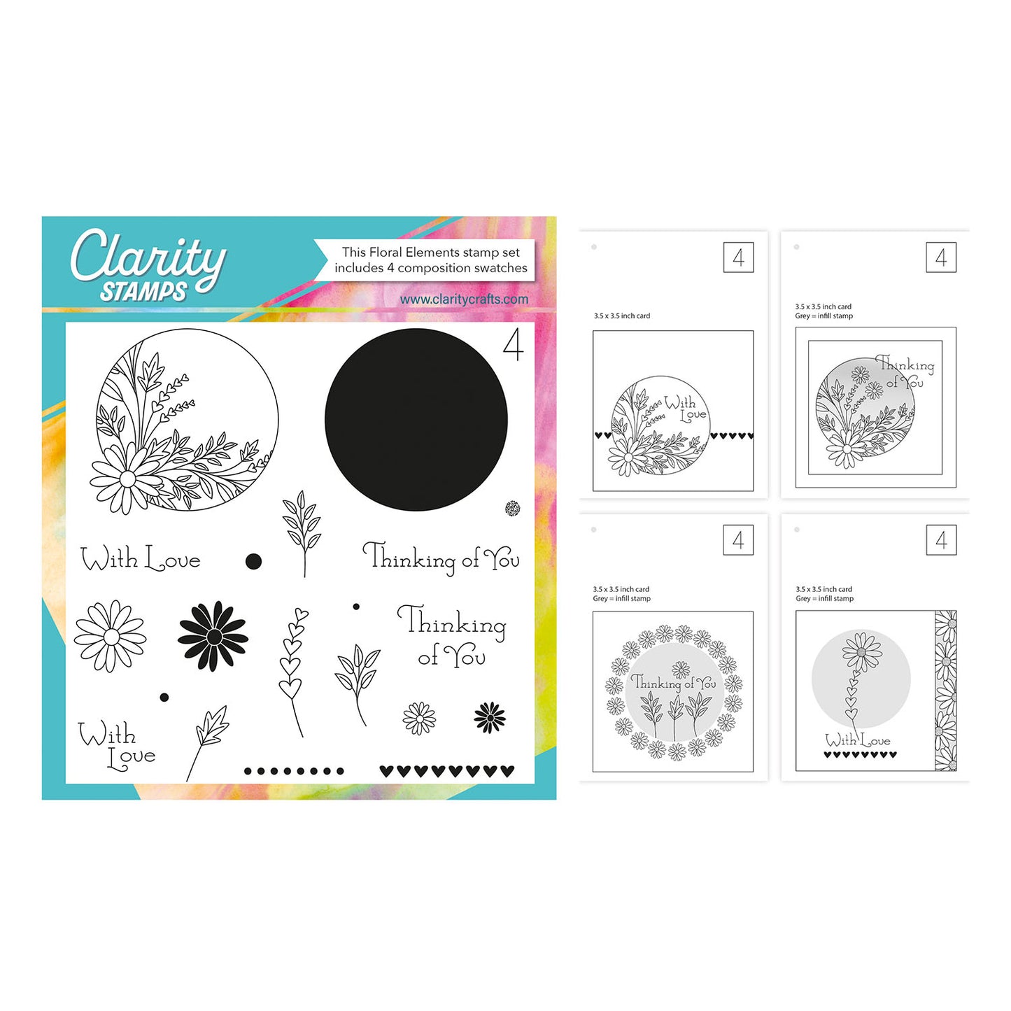 Floral Elements Set 4 - A5 Square Stamp Set with 4x A6 Composition Swatches
