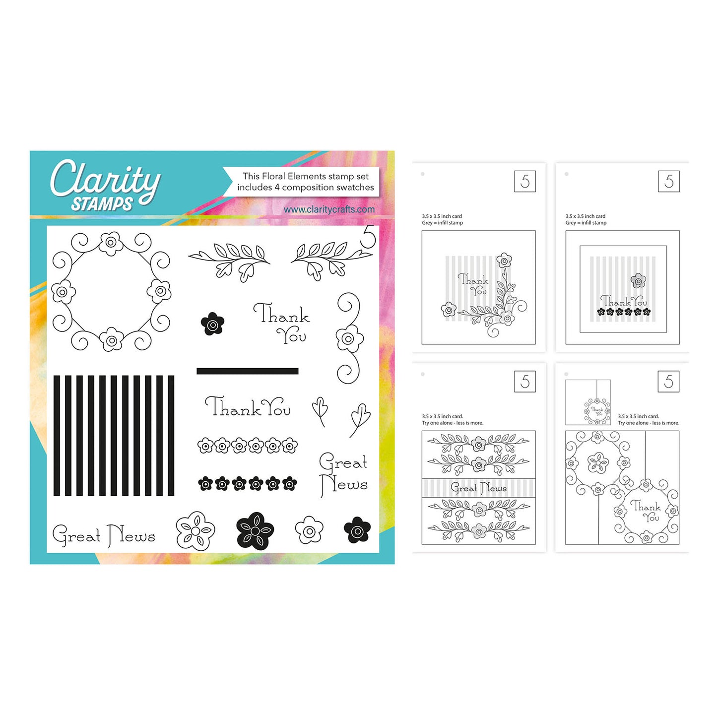 Floral Elements Set 5 - A5 Square Stamp Set with 4x A6 Composition Swatches