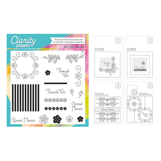 Floral Elements Set 5 - A5 Square Stamp Set with 4x A6 Composition Swatches