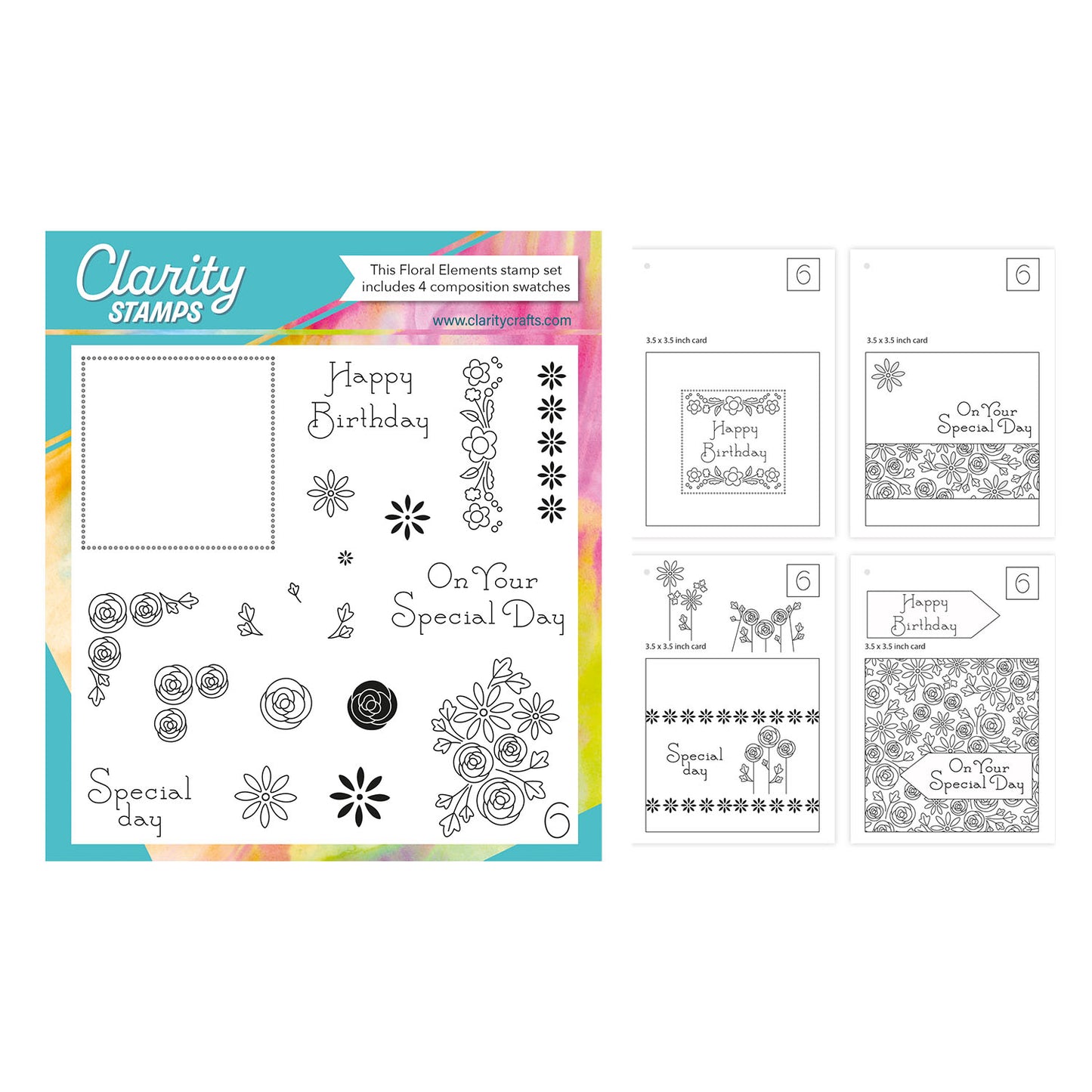 Floral Elements Set 6 - A5 Square Stamp Set with 4x A6 Composition Swatches