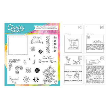 Floral Elements Set 6 - A5 Square Stamp Set with 4x A6 Composition Swatches